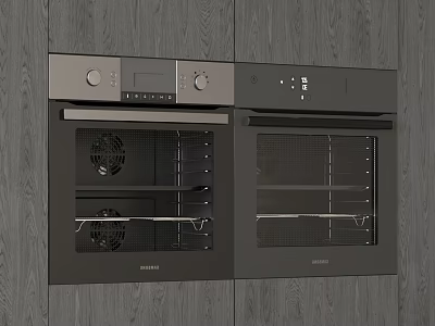 Modern Kitchen With Built In Siemens Double Ovens And Wooden Cabinetry 3d model