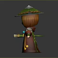 3D Cartoon Character With Green Conical Hat Silver Top And Red Green Robe