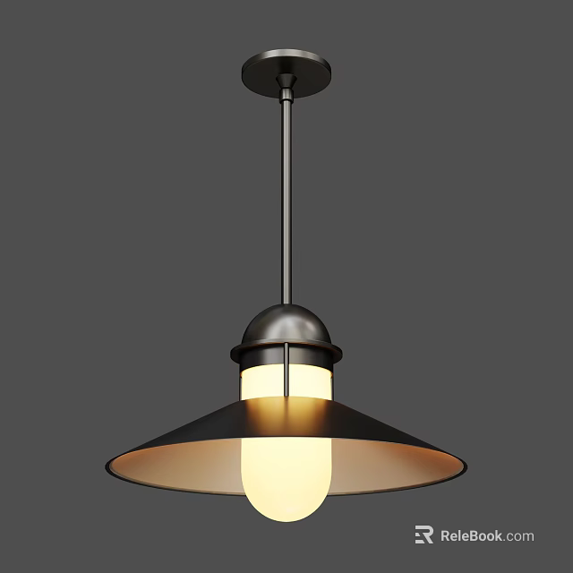 Modern Pendant Light With Black Metal Frame Conical Lampshade And White Bulb 3d model 
