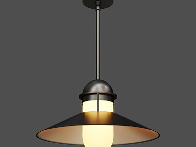 Modern Pendant Light With Black Metal Frame Conical Lampshade And White Bulb 3d model