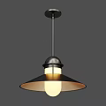 Modern Pendant Light With Black Metal Frame Conical Lampshade And White Bulb