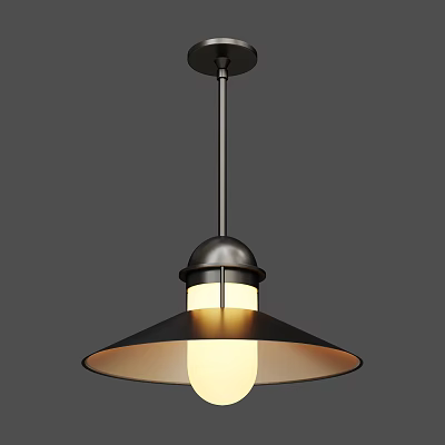 Modern Pendant Light With Black Metal Frame Conical Lampshade And White Bulb 3d model