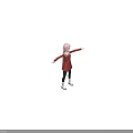 Child With Pink Hair Red Dress Black Leggings White Shoes Arms Outstretched