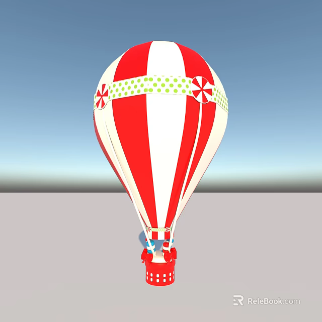 Colorful Red White Striped Hot Air Balloon Amusement Equipment With Green Decorative Band And Patterns 3d model 