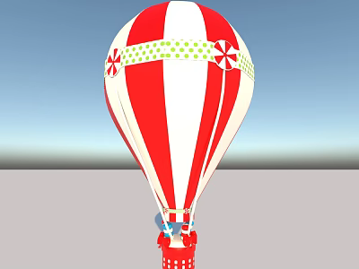 Colorful Red White Striped Hot Air Balloon Amusement Equipment With Green Decorative Band And Patterns 3d model