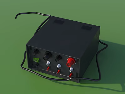 Black Industrial Equipment Control Panel With Multiple Knobs And Cables 3d model