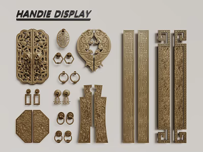 New Chinese Style Door Handle Chinese Style Carved Handle Long Handle Chinese Style Door Buckle Door Ring 3d model