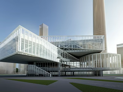 Modern Architecture Exterior With Glass Curtain Wall Steel Structure Tall Tower And Open Green Plaza 3d model