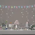 Pink Blue Decorative Ornament Set With Hanging Balls Banners And Flower Bouquets