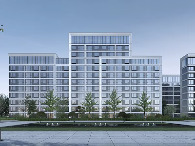 Modern Residential Building Exterior With Glass Curtain Walls Landscaped Trees And Open Plaza 3d model