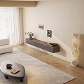 Modern TV Stand in Living Room with Potted Plant Decorative Frames and Drawers