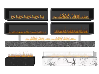 Modern Fireplace Designs With Black And Marble Styles And Realistic Flame Effects 3d model