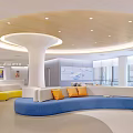 Modern Hospital Outpatient Clinic Interior Design With Bright Space Comfortable Sofas And Circular Column Lighting