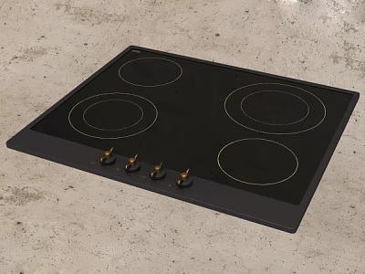 Modern Black Electric Cooktop With Four Circular Burners And Knob Controls For Kitchen 3d model