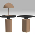 Two Modern Side Tables With Metallic Copper Base And Black Round Tabletop Design 3d model