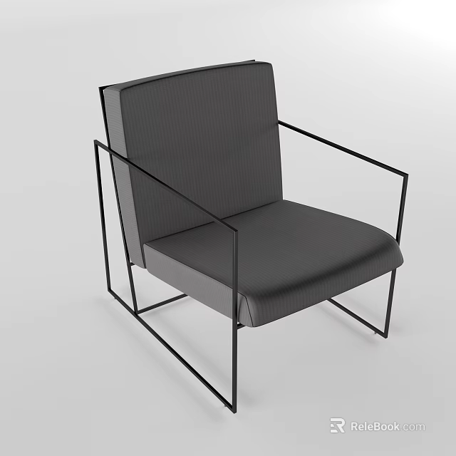 Modern Accent Chair With Black Metal Frame And Gray Ribbed Cushion Design 3d model 