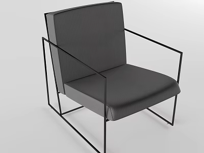 Modern Accent Chair With Black Metal Frame And Gray Ribbed Cushion Design 3d model