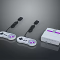 Retro Game Console With Two Connected Controllers And White Purple Design 3d model