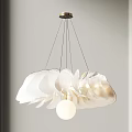 Elegant White Petal Like Chandelier Design With Hanging Structure And Spherical Bulb