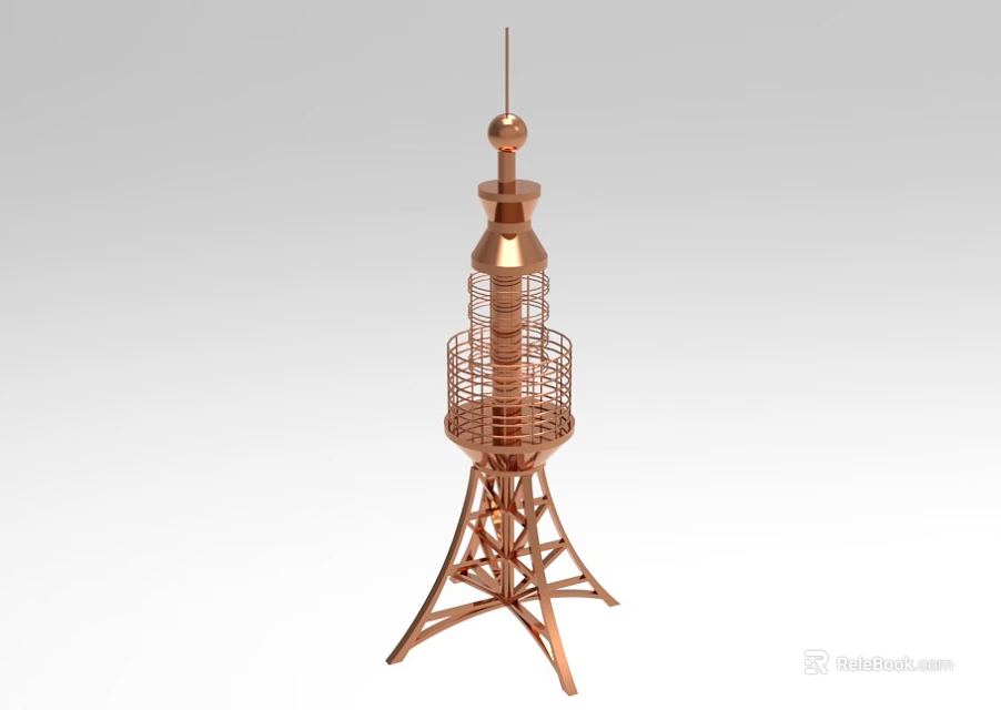Copper Colored Industrial Equipment Tower Structure With Metal Framework Grid Design And Top Antenna 3d model 