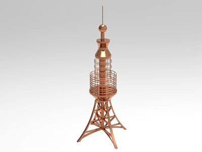 Copper Colored Industrial Equipment Tower Structure With Metal Framework Grid Design And Top Antenna 3d model