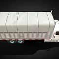 White Commercial Cargo Truck With Canvas Covered Bed And Dual Rear Wheels