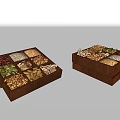 Assorted Nuts And Seeds In Wooden Trays With Divided Compartments 3d model