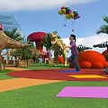 Commercial Playground Equipment with Dinosaur Models Colorful Mats and Balloons in Outdoor Park