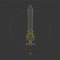 Ornate Medieval Sword Featuring Intricate Golden Engravings And Decorative Blade Design