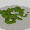 Garden Ornament With Circular Gray Ground Green Irregular Shrubs And White Spherical Objects In Center