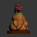 Pink Boar Figurine Standing On Orange Rock With Green Grass And Brown Base