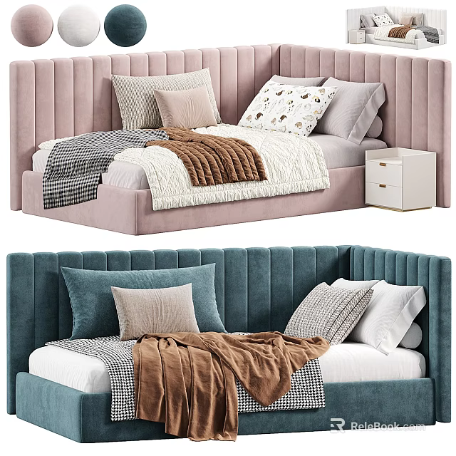 Modern Bed Designs With Pink And Blue Headboards Pillows And Cozy Blankets 3d model 
