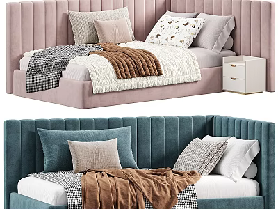 Modern Bed Designs With Pink And Blue Headboards Pillows And Cozy Blankets 3d model