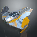 Futuristic Sci Fi Spaceship With Silver Yellow Exterior And Angular Wings Cockpit 3d model