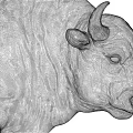 Silver Bull Sculpture with 3D Rendered Metallic Surface and Shiny Finish