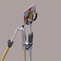 Tripod Mounted Commercial Equipment With Red Triangle Panels And Circular Lens