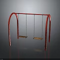 Red Arched Frame Swing Set with Two Wooden Seats for Outdoor Playground Equipment