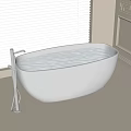 Modern Free Standing White Bathtub With Silver Faucet Near Window Blinds