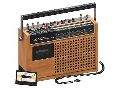 Vintage Radio Electrical Appliance With Wooden Case Knobs Cassette Slot Cassette Tape And Power Cord 3d model