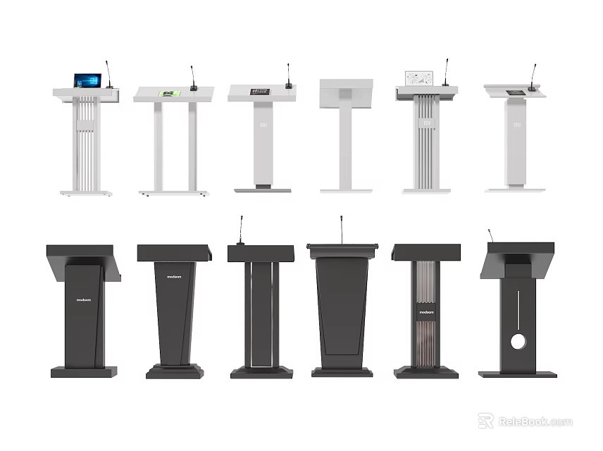 Various Modern Podium Designs In White And Black Colors For Events And Presentations 3d model 