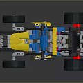 Lego Toy Four Wheeled Car With Blue Yellow Body And Large Wheels