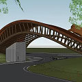 Modern Curved Wooden Entrance Gate Surrounded By Bamboo Trees And Natural Landscape