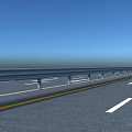 Road Facilities Featuring Green Guardrail White Arrow Markings Yellow Line On Roadway And Blue Sky
