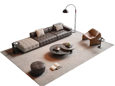 Modern Sofa And Coffee Table Set Living Room With Floor Lamp Armchair Ottoman And Rug 3d model