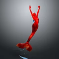 Red Mermaid Character Creature With Raised Arms And Flowing Tail In Dynamic Pose