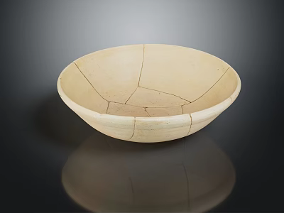 Light Colored Ceramic Tableware Set Bowl With Cracks On Black Background And Reflection 3d model