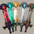 Diverse Colored Fantasy Sword Collection With Unique Designs And Ornate Hilt Details