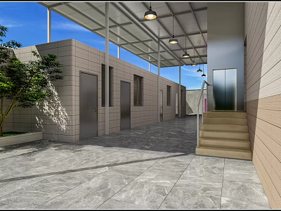 Elevator Corridor Featuring Roof Structure Ceiling Lights And Tile Floor Design 3d model
