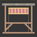 Building Model With Wooden Frame Slate Countertop Yellow Structure Pink Blocks And Cross Supports