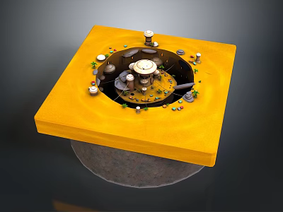 Commercial Equipment With Circular Structure Multiple Components On Yellow Square Platform And Metal Base 3d model